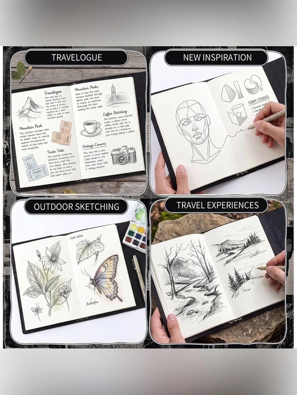 4 Pcs A5 Leather Travelers Journal Notebook Cover Set Genuine Leather